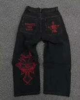 American Jeans Y2K Pants WoGothic Hip Hop Pocket Sequins Rhinestone Retro Blue Jeans Slim High Waist Trousers